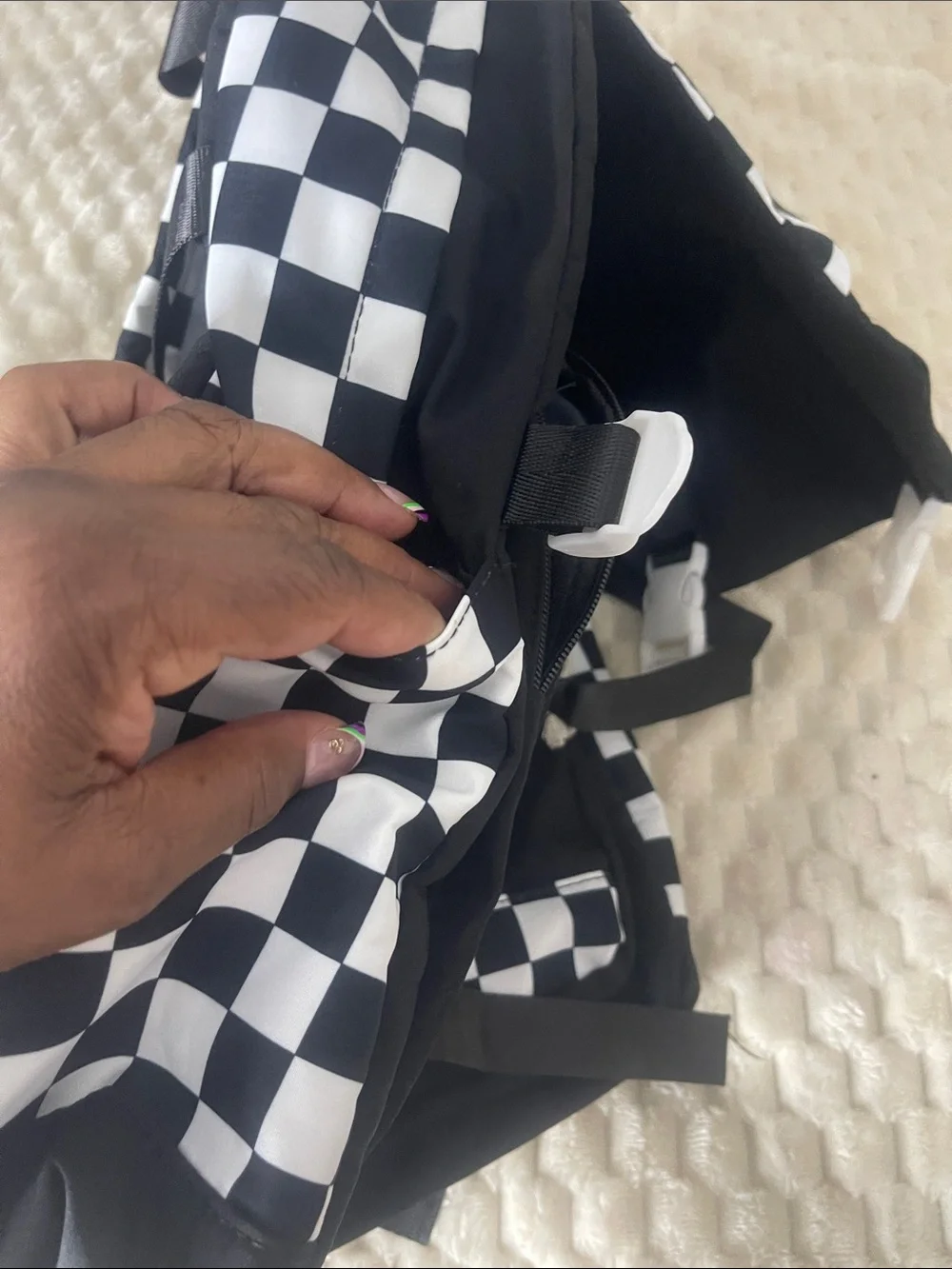NWT Boy’s Black & White Checkerboard Kids School Backpack Multiple Pockets & Zip